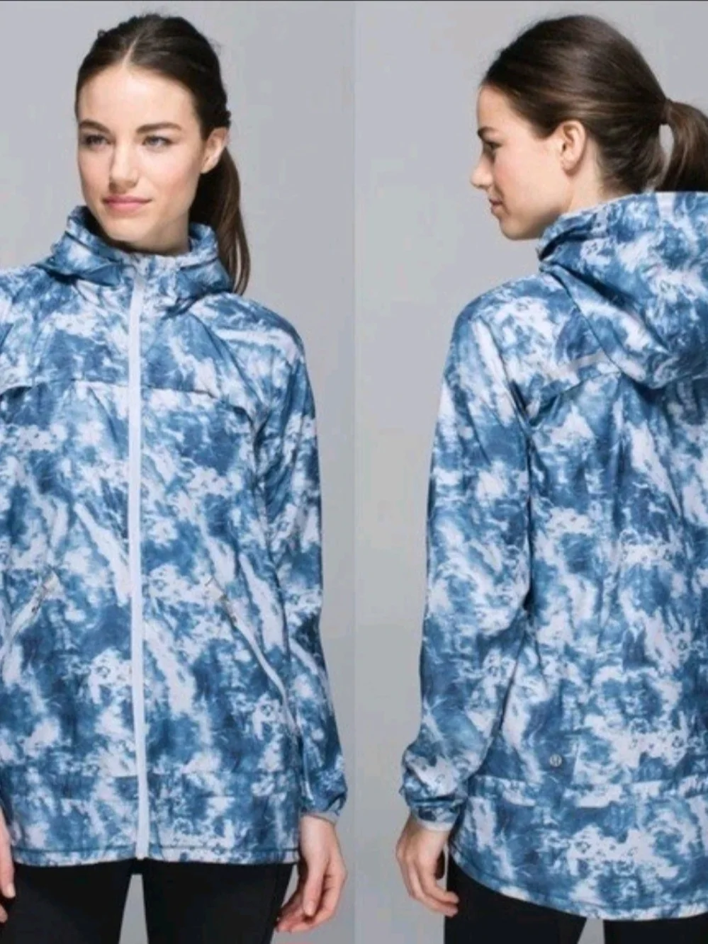 Lululemon Blue Tie-Dye Hooded Rain Jacket